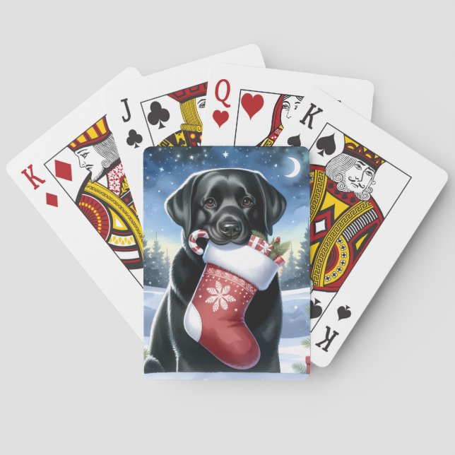 Black Lab Merry Christmas- Puppy Cute Dog Labrador Playing Cards (Back)