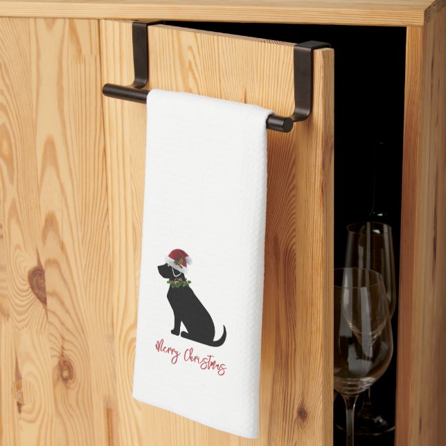Black Lab Merry Christmas Silhouette Fun Modern Kitchen Towel (Thirds Fold)