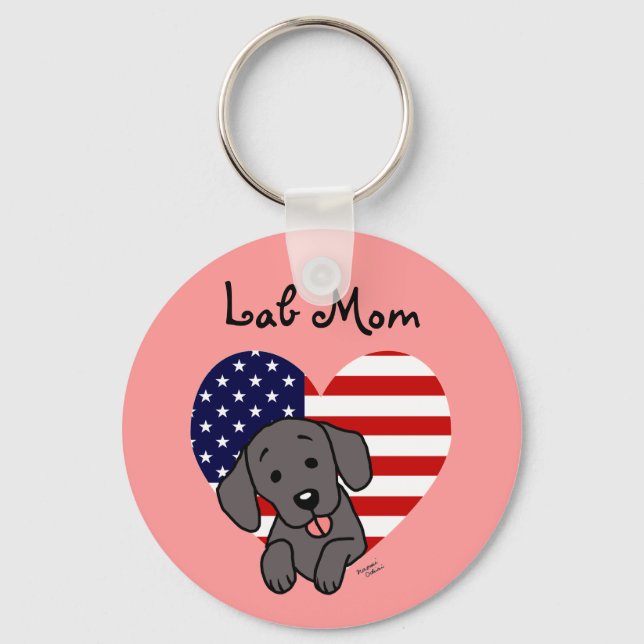 Black Lab Mom & American Flag Keychain (Front)