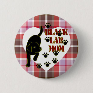 Black Lab Mom & Heart Plaid 2 Inch Round Button