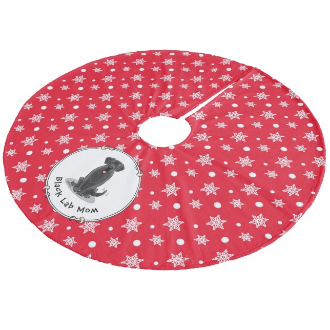 Black Lab Mom (Labrador Retriever Mom) Cute Dog Fleece Tree Skirt (Angled)