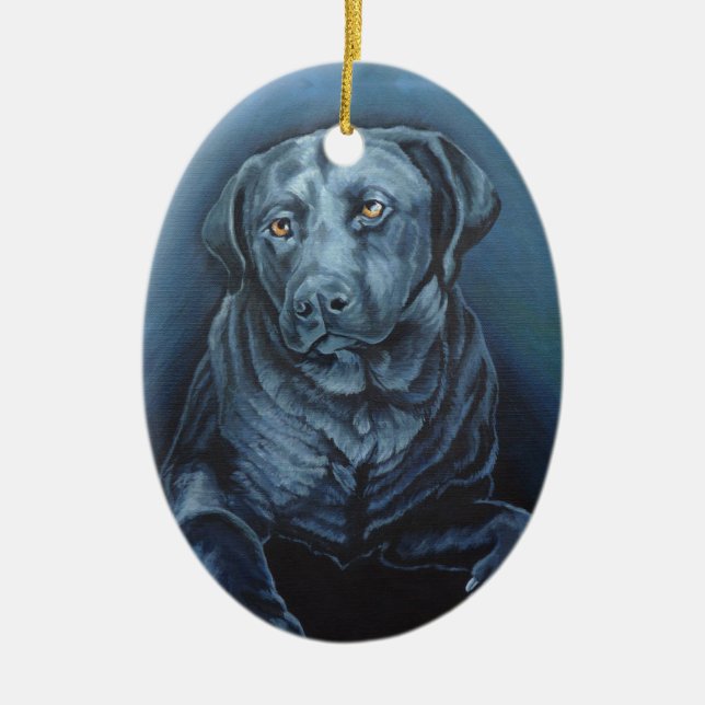 Black Lab Ornament Personalized Blue Dog Ornament (Front)