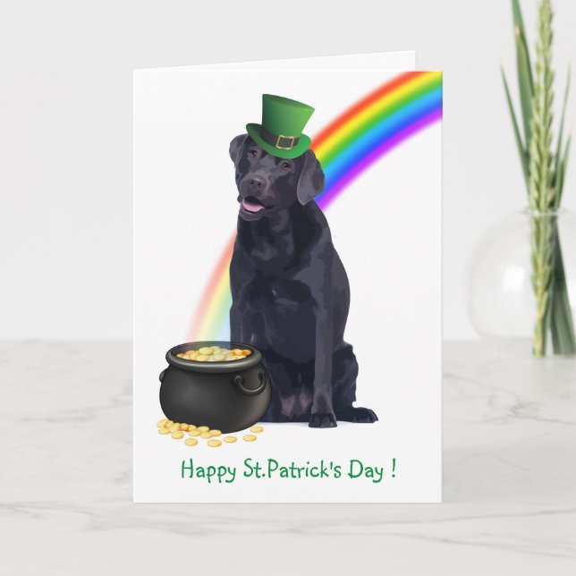 Black Lab Pot Of Gold St.Patrick's Day Holiday Card (Front)