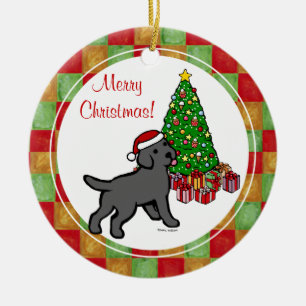 Black Lab Puppy and Christmas Tree Ceramic Ornament