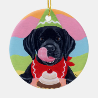 Black Lab Puppy Birthday Cupcake Painting Ceramic Ornament