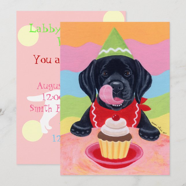 Black Lab Puppy Birthday Invitations (Front/Back)