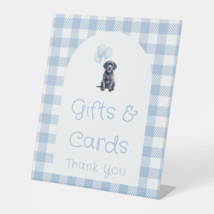 Black Lab Puppy Blue Baby Shower Gifts and Cards  Pedestal Sign