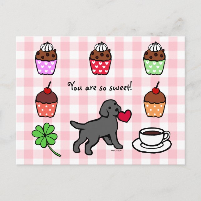 Black Lab Puppy Heart Cartoon Postcard (Front)