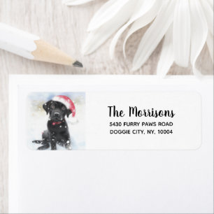 Black Lab Puppy in Santa Hat Custom Return Address
