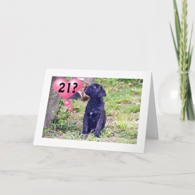 BLACK LAB PUPPY SAYS "ENJOY 21st BIRTHDAY!" Card (Front)