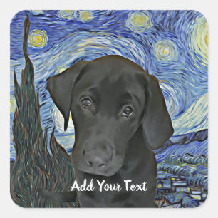 Black Lab Puppy Starry Night Personalized Square Sticker