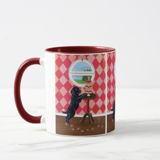 Black Lab Puppy with Cupcakes Mug (Left)