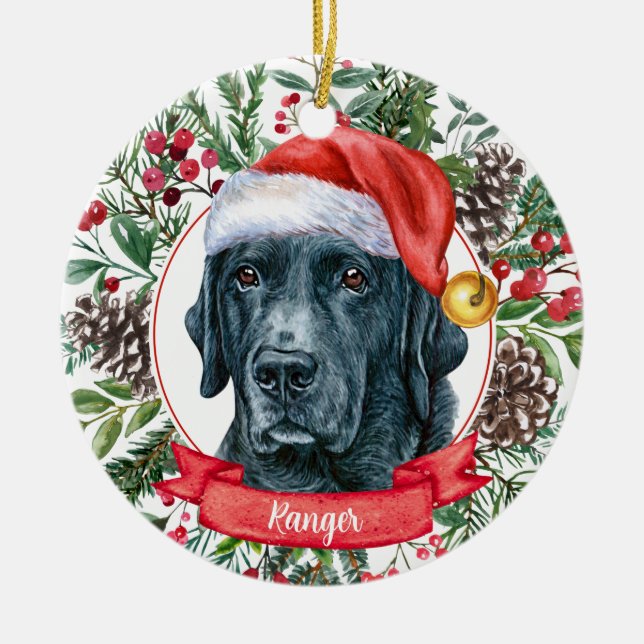 Black Lab Retriever Custom Dog Christmas Ornament (Front)