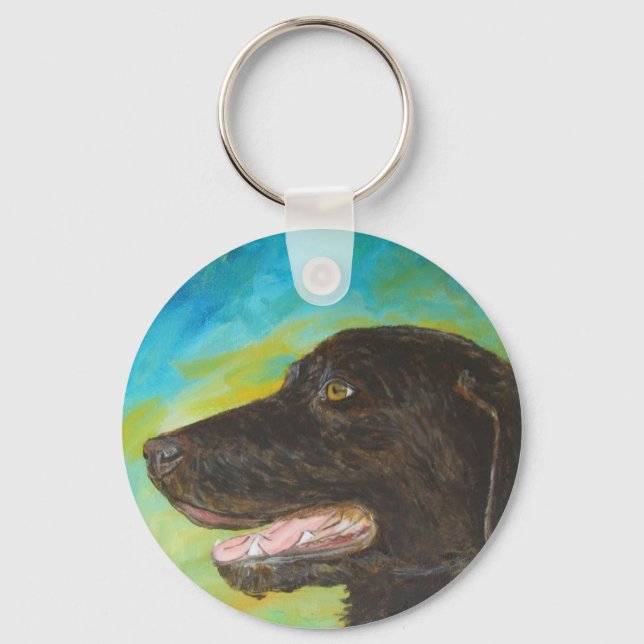 Black Lab Retriever Dog Art Keychain Pendants (Front)