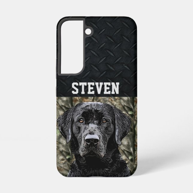Black Lab Rugged Camo Name Cool Dog Animal Pet Samsung Galaxy S22 Case (Back)