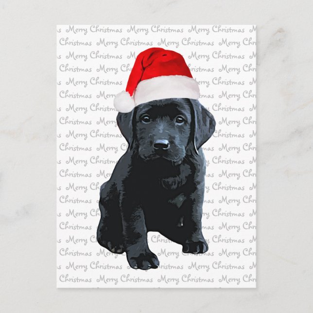 Black Lab Santa Dog Merry Christmas - Labrador Dog Holiday Postcard (Front)