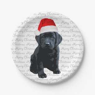 Black Lab Santa Dog -Merry Christmas Labrador Dog Paper Plate