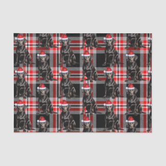 Black Lab Santa Dog on Plaid Christmas Holiday Tissue Paper