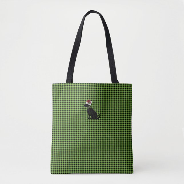 Black Lab Silhouette Christmas Gingham Festive Tote Bag (Front)