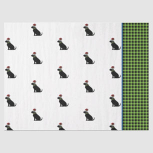 Black Lab Silhouette Christmas Pattern Green Check Tissue Paper