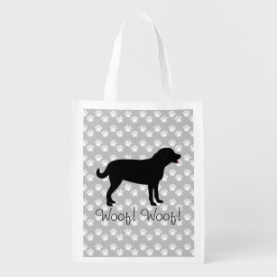 Black Lab Silhouette Personalize with Your Text Reusable Grocery Bag