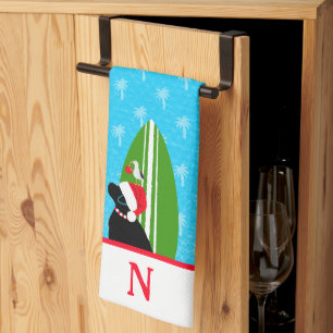 Black Lab Surfboard Dog Seagull Christmas Towel