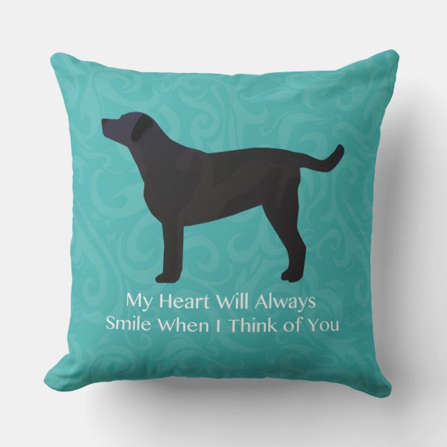 Black Lab Thinking of You Design Throw Pillow (Front)