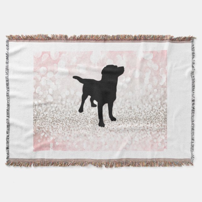 BLACK LAB THROW BLANKET WITH LIGHT PINK AND WHITE! (Front)