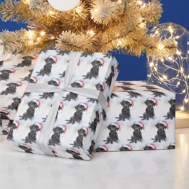 Black Lab wearing Christmas Santa Hat or Pet Photo Wrapping Paper (Holidays)