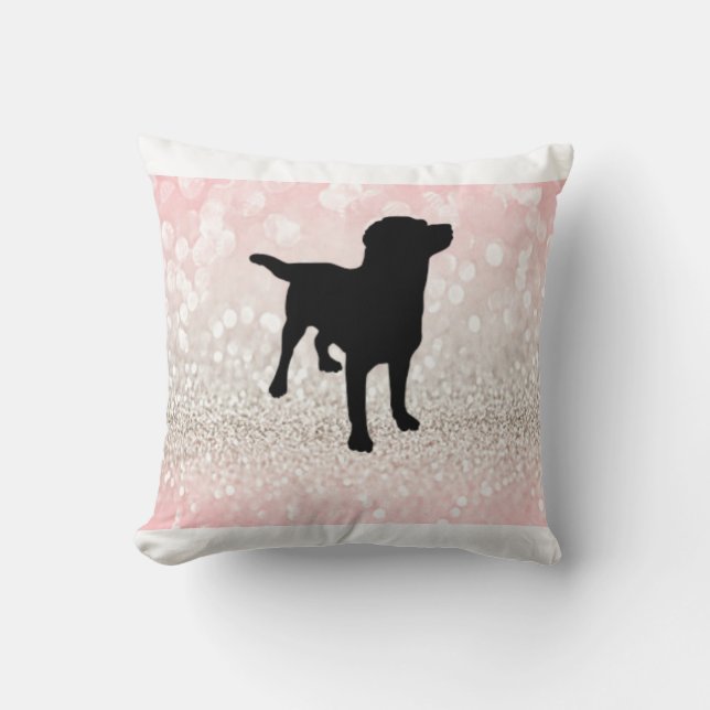 BLACK LAB WITH LIGHT PINK AND WHITE THROW PILLOW! THROW PILLOW (Front)