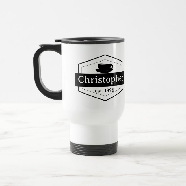 Black Label Personalized  Travel Mug (Left)
