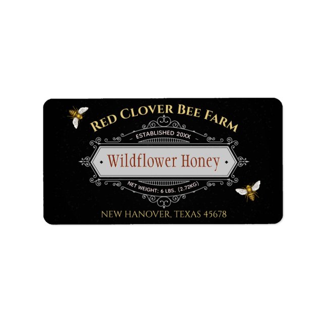 Black Label Vintage Ornamental Honey Jar Labels (Front)
