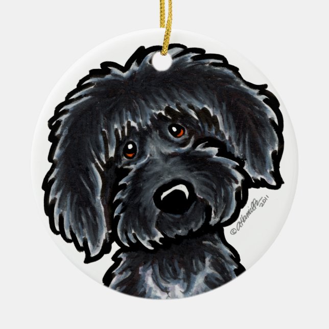 Black Labradoodle Art Personalized Ceramic Ornament (Front)