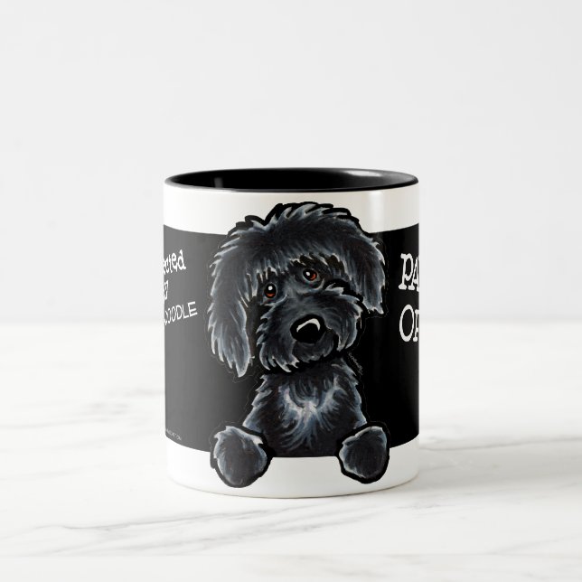 Black Labradoodle Art Two-Tone Coffee Mug (Center)