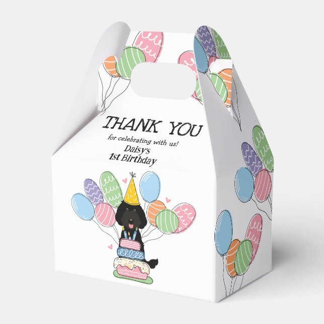 Black Labradoodle Birthday Thank You Favour Box (Front Side)