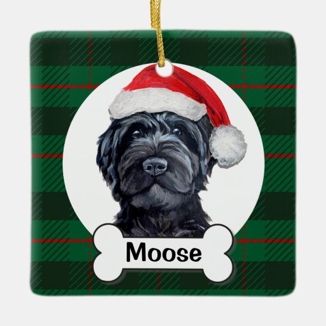 Black Labradoodle / Black Goldendoodle Ceramic Ornament (Front)