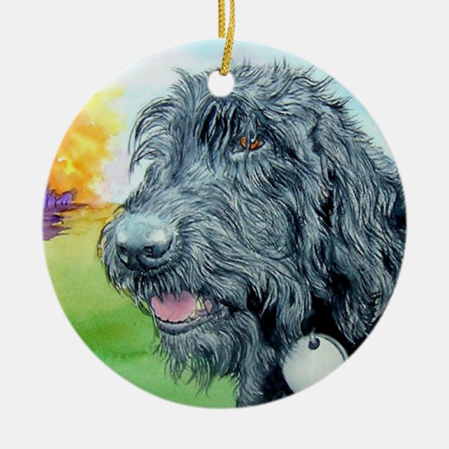 Black Labradoodle Ceramic Ornament (Front)