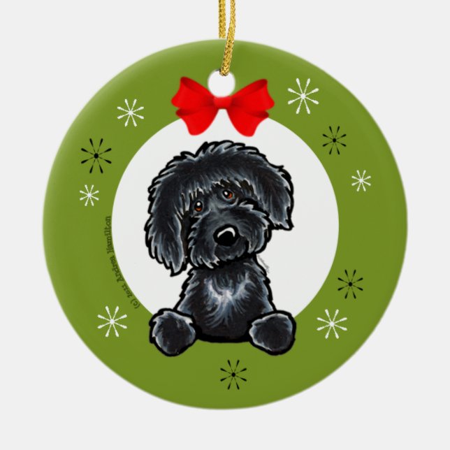 Black Labradoodle Christmas Classic Ceramic Ornament (Front)