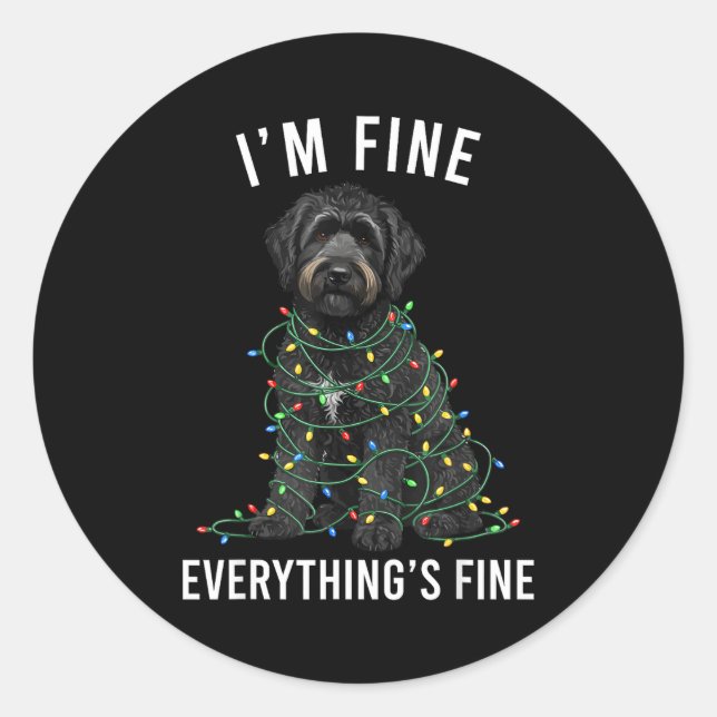 Black Labradoodle Christmas I'm Fine Everything Is Classic Round Sticker (Front)