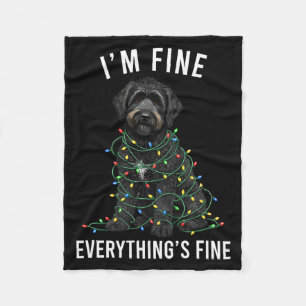 Black Labradoodle Christmas I'm Fine Everything Is Fleece Blanket