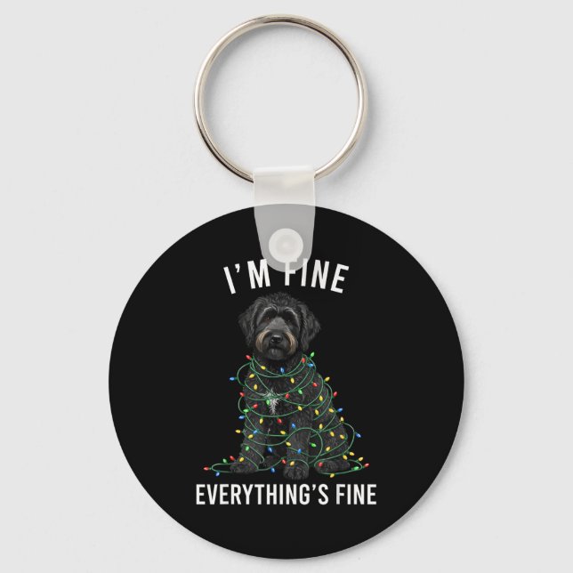 Black Labradoodle Christmas I'm Fine Everything Is Keychain (Front)