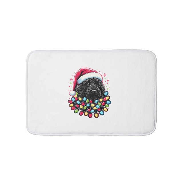 Black Labradoodle Christmas Tree Xmas Lights Doodl Bath Mat (Front)
