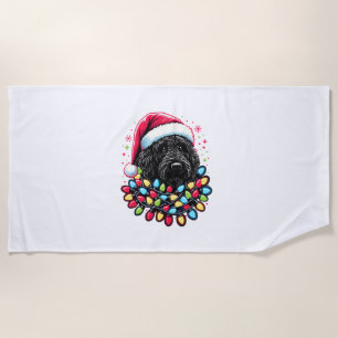 Black Labradoodle Christmas Tree Xmas Lights Doodl Beach Towel