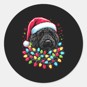Black Labradoodle Christmas Tree Xmas Lights Doodl Classic Round Sticker