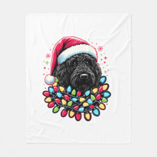 Black Labradoodle Christmas Tree Xmas Lights Doodl Fleece Blanket
