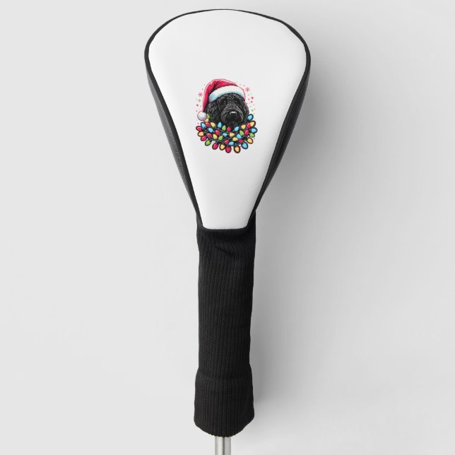 Black Labradoodle Christmas Tree Xmas Lights Doodl Golf Head Cover (Front)