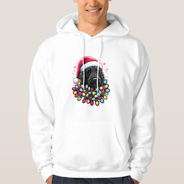 Black Labradoodle Christmas Tree Xmas Lights Doodl Hoodie (Front)
