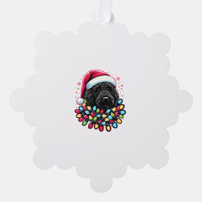 Black Labradoodle Christmas Tree Xmas Lights Doodl Ornament Card (Front)