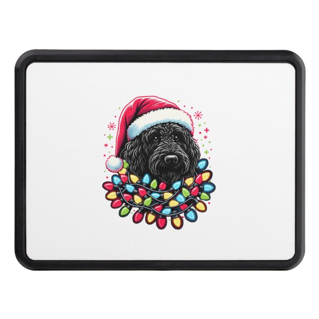 Black Labradoodle Christmas Tree Xmas Lights Doodl Trailer Hitch Cover (Front)