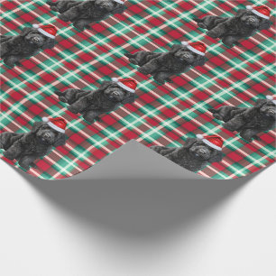 Black Labradoodle Dog and Holiday Plaid Christmas Wrapping Paper